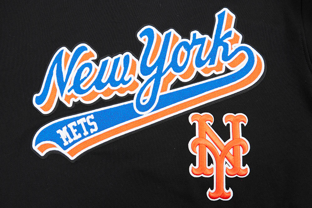 MLB NEW YORK METS SCRIPT TAIL MEN'S RIB FLEECE PULLOVER HOODIE (BLACK/ROYAL BLUE/BLACK) - Image 5