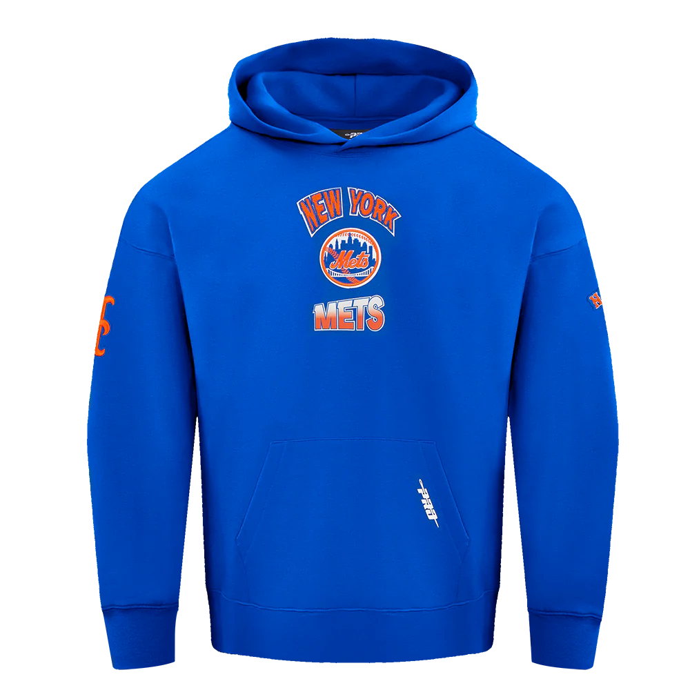 MLB NEW YORK METS TURN IT UP MEN'S DROP SHOULDER FLC PO HOODIE (ROYAL BLUE)