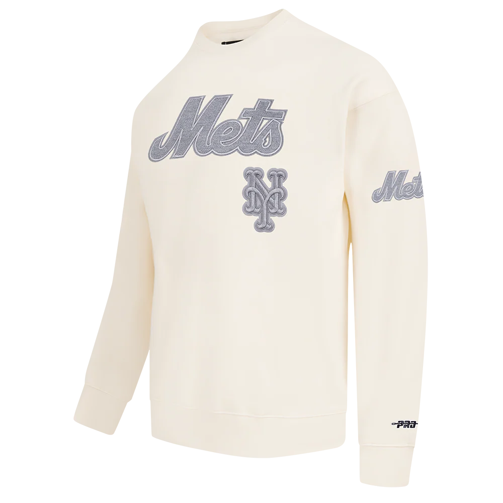 MLB NEW YORK METS REVERSE FRENCH TERRY MEN'S DROP SHOULDER FLEECE CREWNECK (EGGSHELL) - Image 4