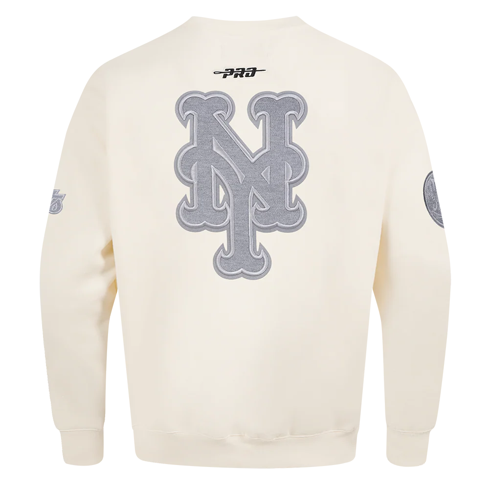 MLB NEW YORK METS REVERSE FRENCH TERRY MEN'S DROP SHOULDER FLEECE CREWNECK (EGGSHELL) - Image 7