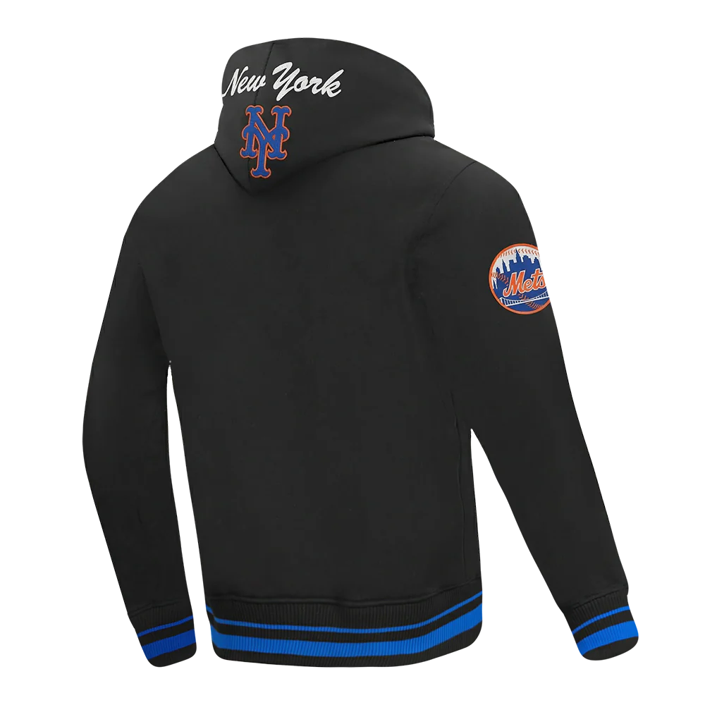 MLB NEW YORK METS TEAM BADGE MEN'S RIB FLC PO HOODIE (BLACK/ROYAL BLUE/BLACK) - Image 4