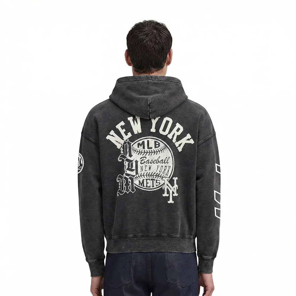 NEW YORK METS STREET TEAM MEN'S ENZYME WASH DS FT PO HOODIE (WASHED BLACK) - Image 2