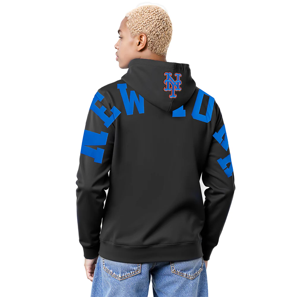 MLB NEW YORK METS WINGSPAN MEN'S DROP SHOULDER FLC PO HOODIE (BLACK)