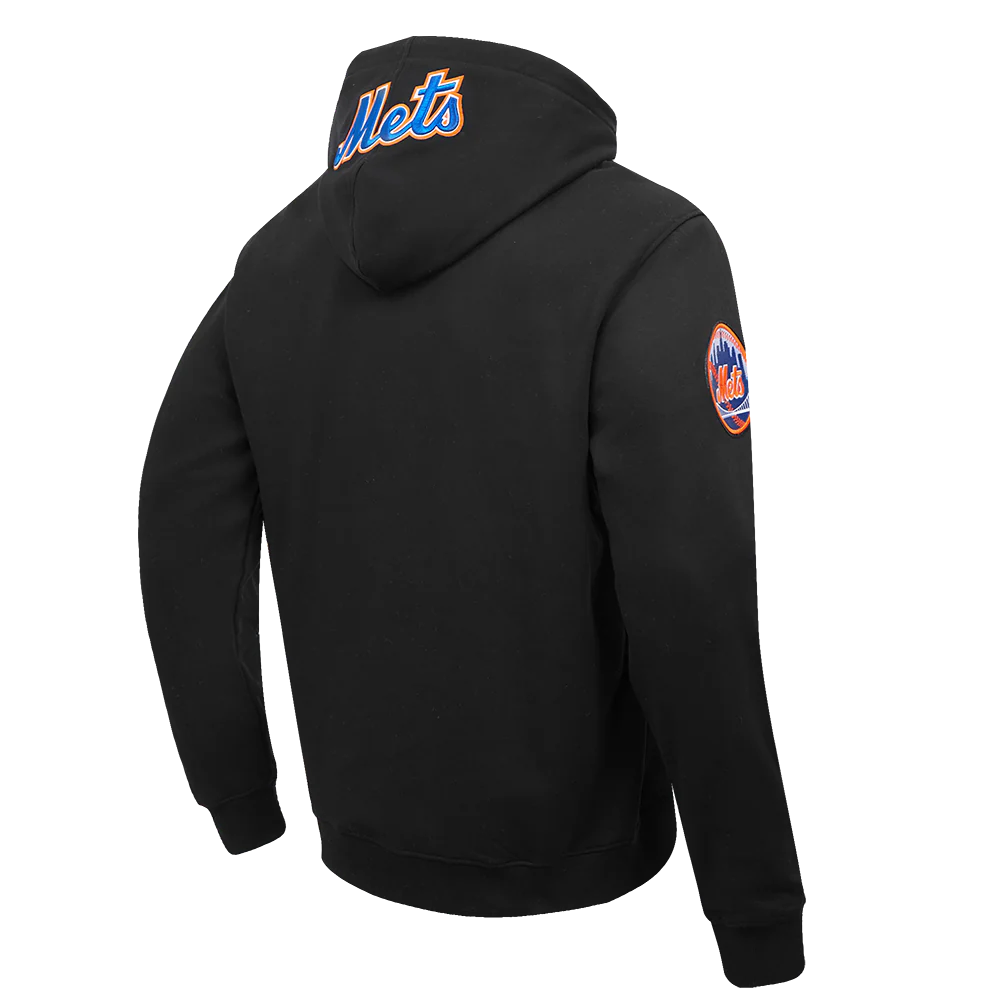 MLB NEW YORK METS OLD ENGLISH MEN'S PULLOVER HOODIE (BLACK) - Image 3