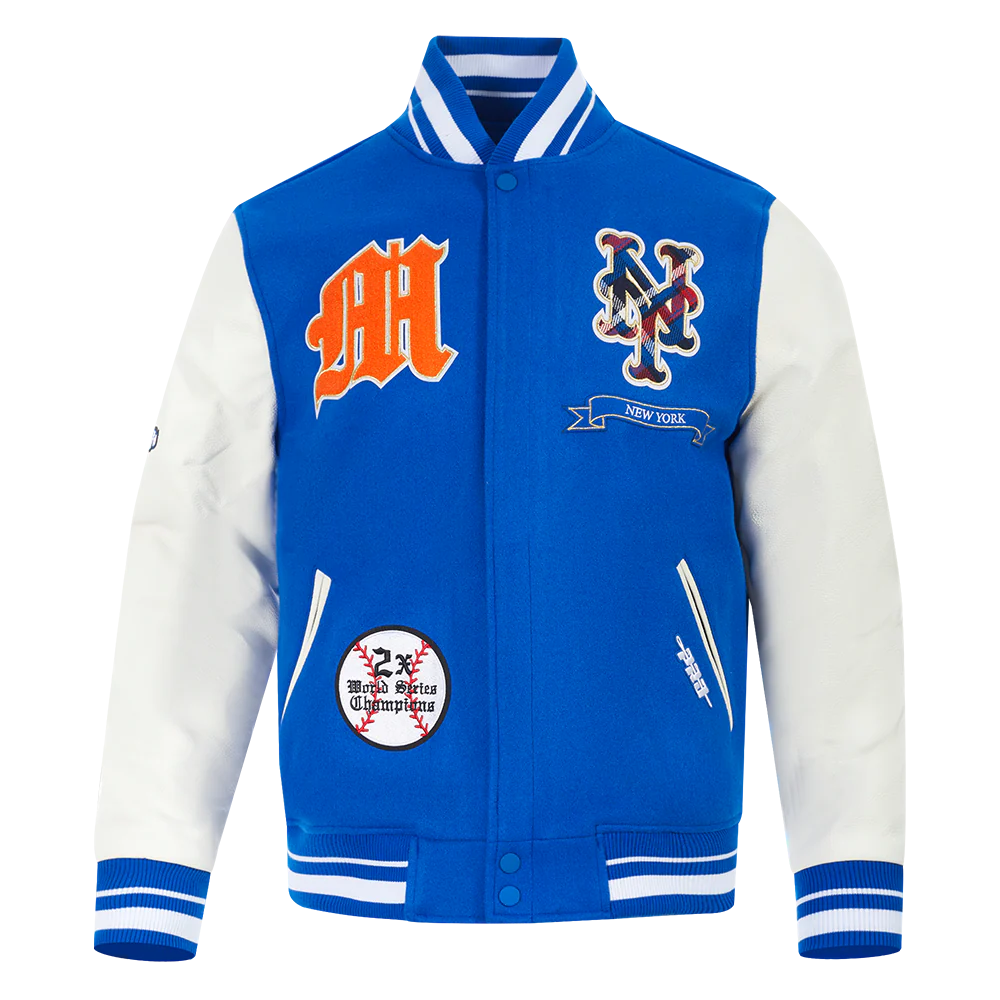 MLB NEW YORK METS PRO PREP MEN'S WOOL VARSITY JACKET (ROYAL BLUE/WHITE)