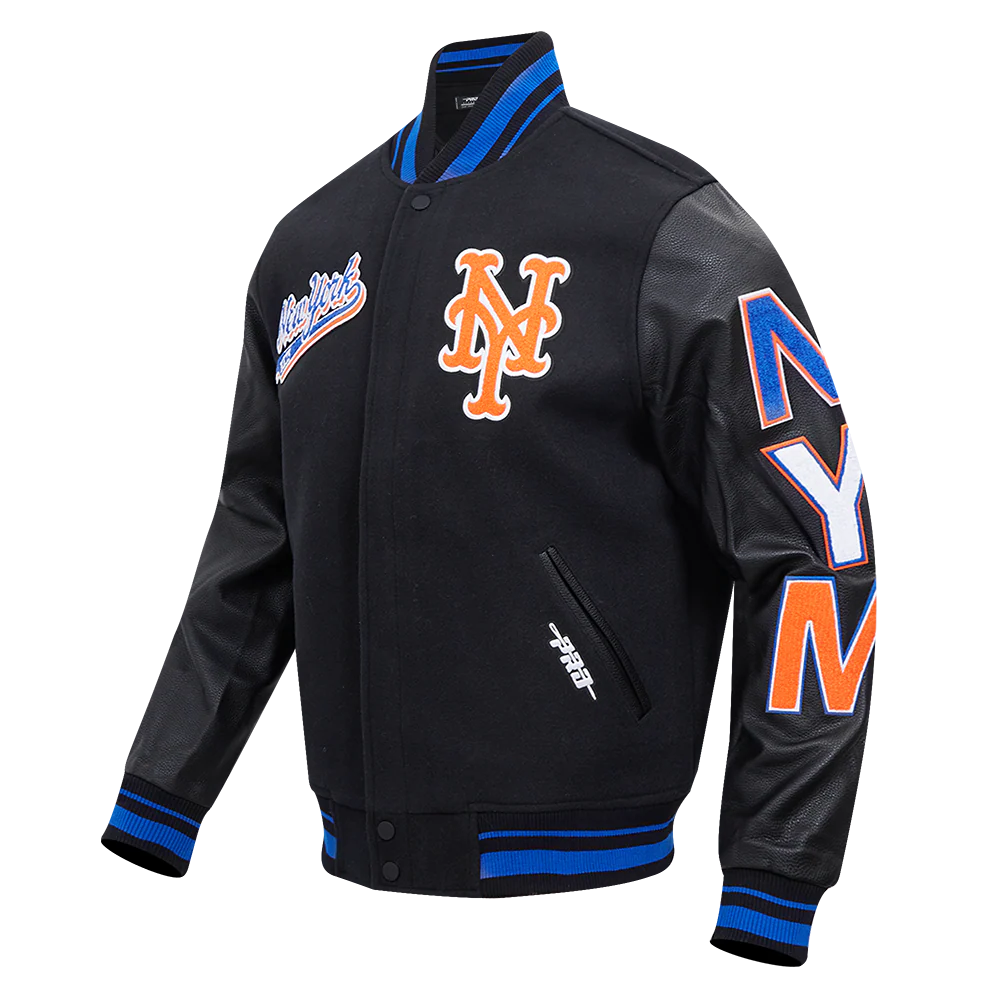 MLB NEW YORK METS SCRIPT TAIL MEN'S RIB WOOL VARSITY (BLACK/ROYAL BLUE/BLACK) - Image 2