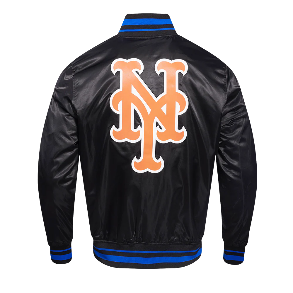 MLB NEW YORK METS SCRIPT TAIL MEN'S SATIN JACKET (BLACK/ROYAL BLUE/BLACK) - Image 3