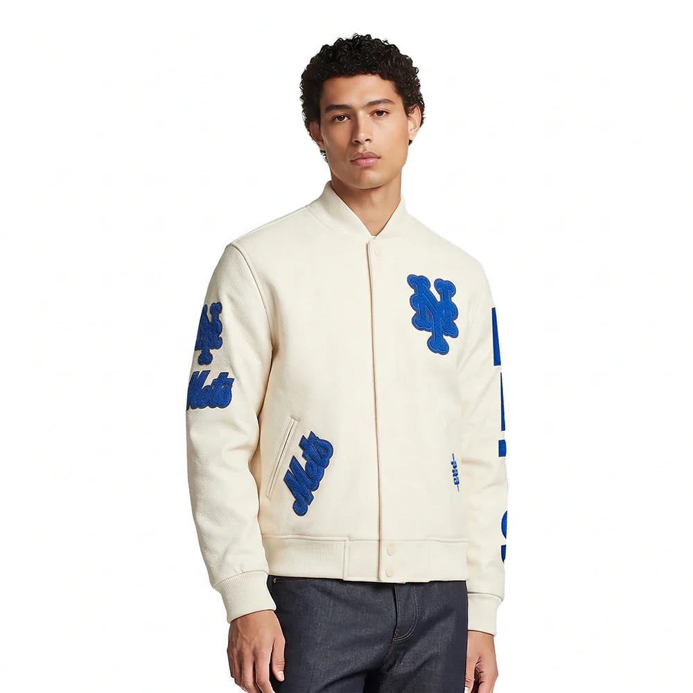 MLB NEW YORK METS TRIPLE TONAL VARSITY JACKET (EGGSHELL)
