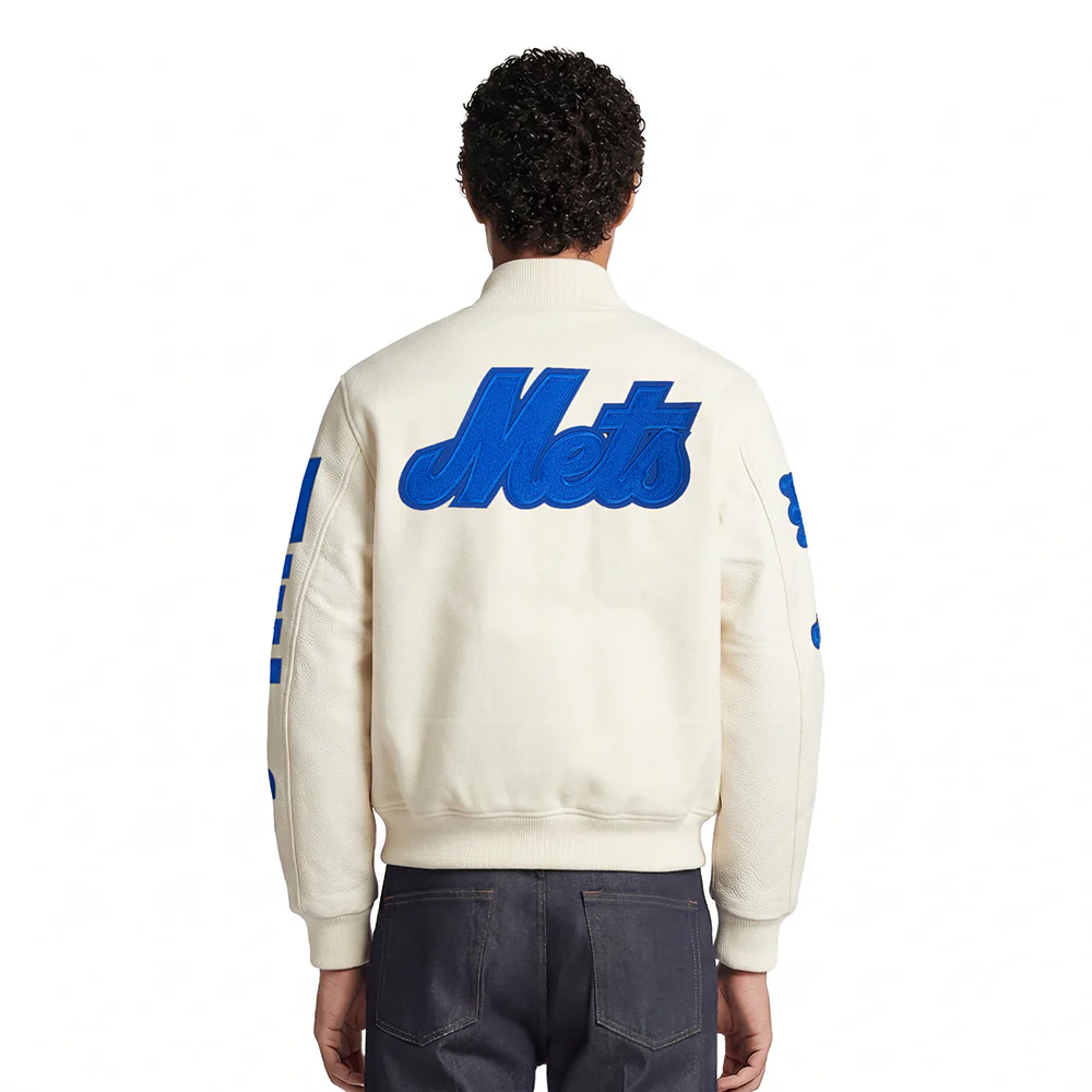 MLB NEW YORK METS TRIPLE TONAL VARSITY JACKET (EGGSHELL) - Image 2