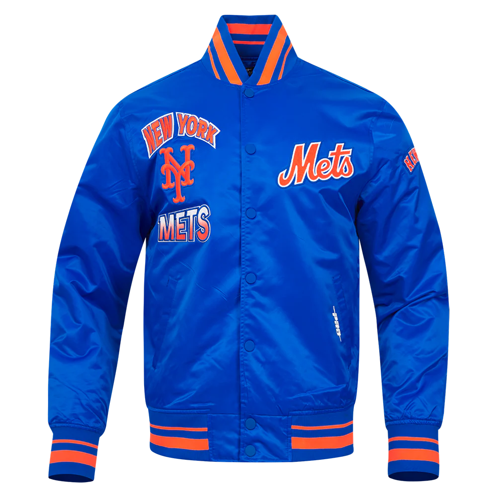 MLB NEW YORK METS TURN IT UP MEN'S RIB SATIN JACKET (ROYAL/ORANGE/ROYAL)