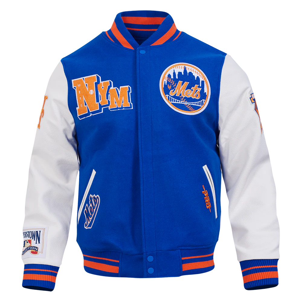MLB NEW YORK METS BEST OF MEN'S RIB WOOL VARSITY JACKET (ROYAL/ORANGE/ROYAL)