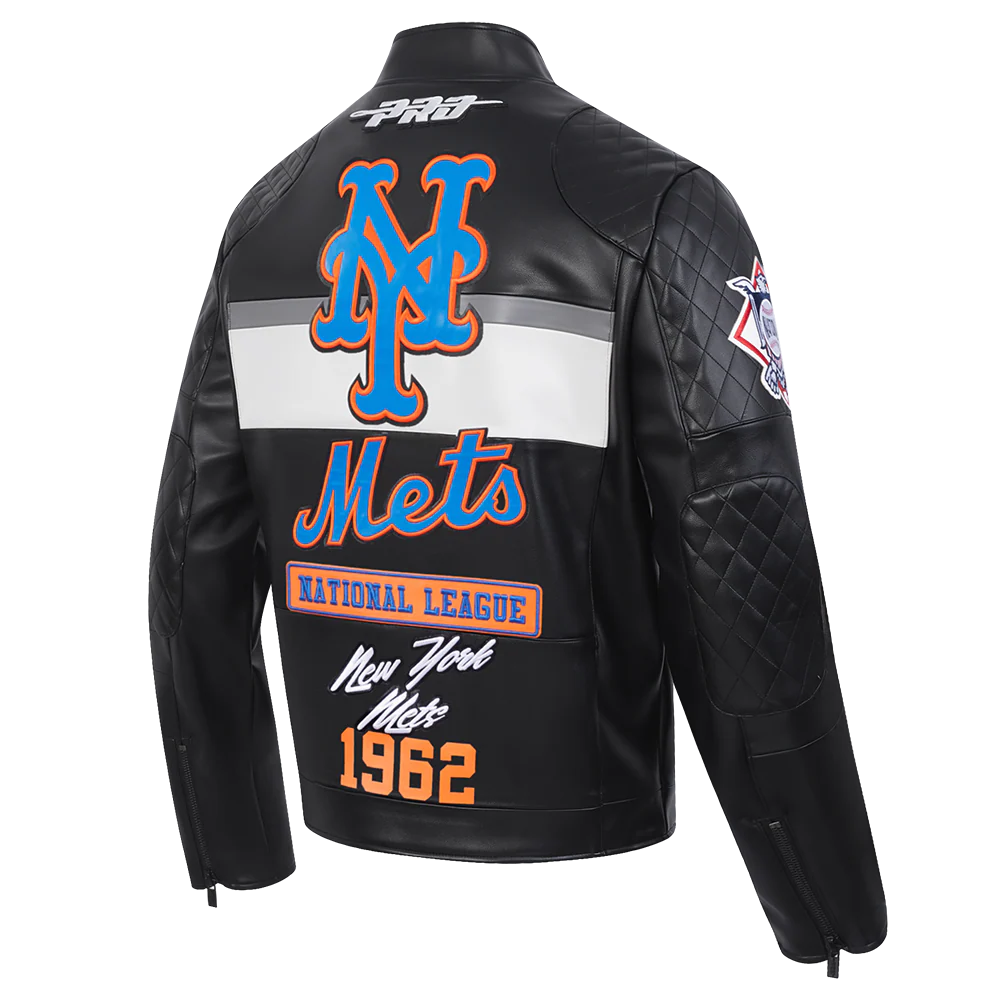 MLB NEW YORK METS MEN'S MOTO JACKET (BLACK/WHITE) - Image 4