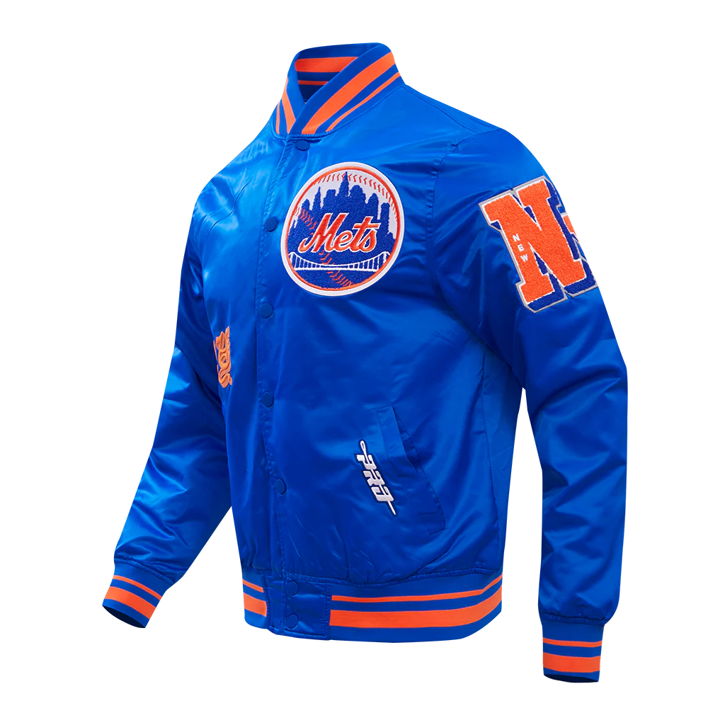 MLB NEW YORK METS OLD ENGLISH MEN'S SATIN JACKET (ROYAL BLUE) - Image 2