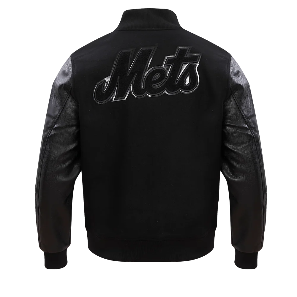MLB NEW YORK METS TRIPLE BLACK WOOL MEN'S VARSITY JACKET (TRIPLE BLACK) - Image 4
