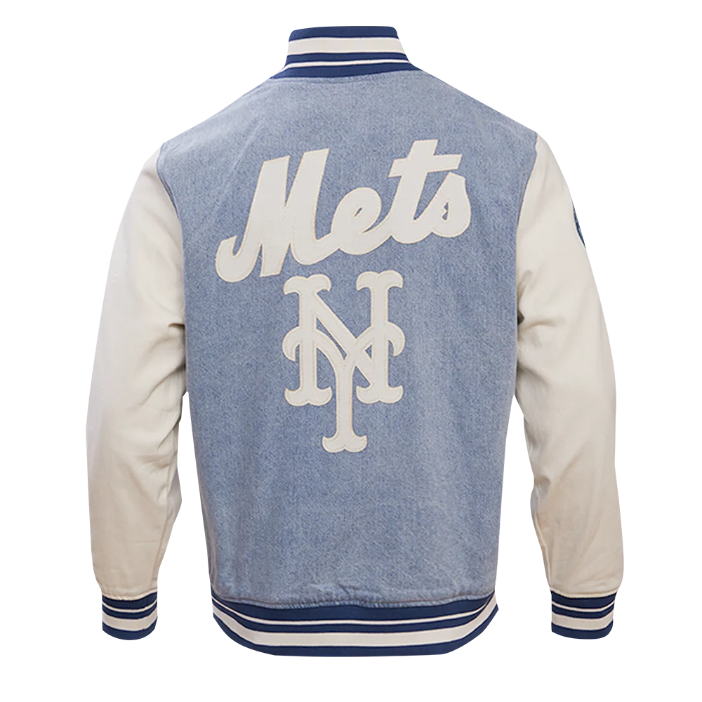MLB NEW YORK METS VARSITY BLUES MEN'S DENIM VARSITY JACKET (DENIM/LINEN) - Image 3