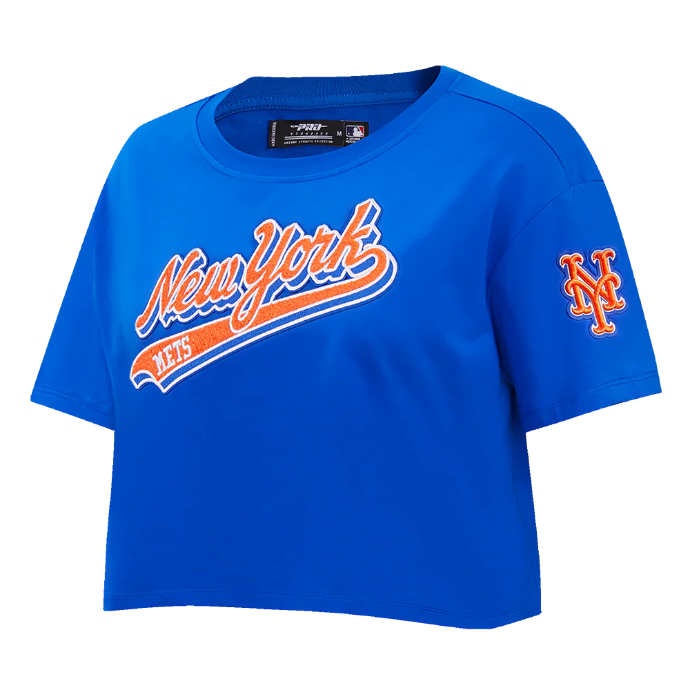MLB NEW YORK METS SCRIPT TAIL WOMEN'S SINGLE JERSEY BOXY TOP (ROYAL BLUE) - Image 2