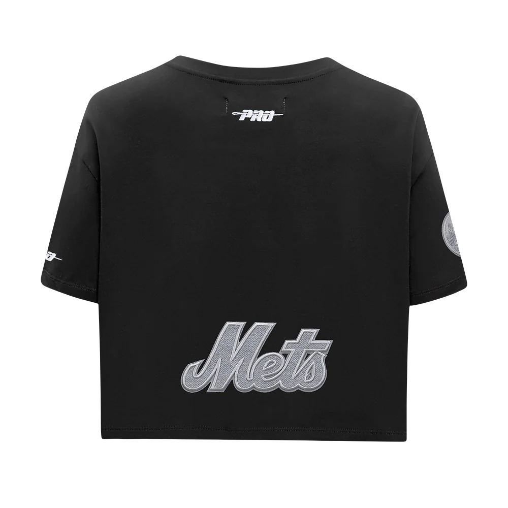 MLB NEW YORK METS REVERSE FRENCH TERRY WOMEN'S SINGLE JERSEY BOXY TOP (BLACK) - Image 7