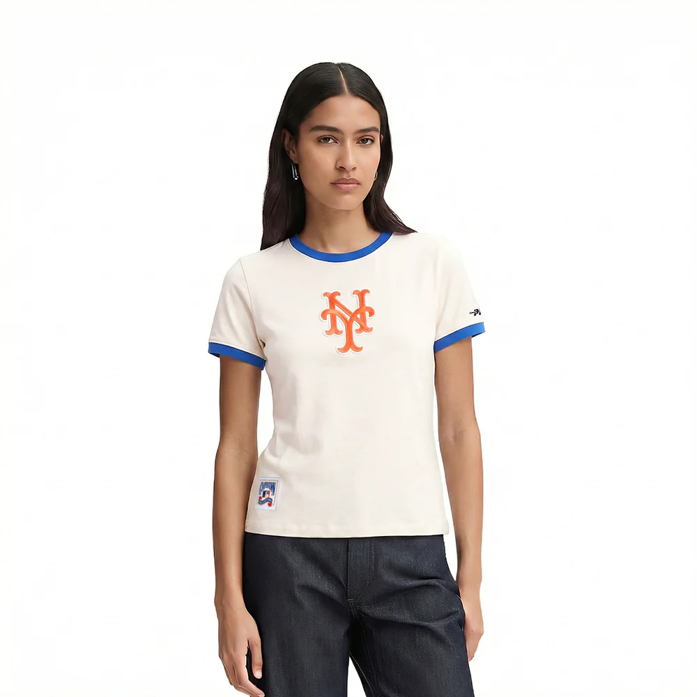 MLB NEW YORK METS RETRO CLASSICS WOMEN'S S/S SLIM TOP (EGGSHELL/ROYAL BLUE)