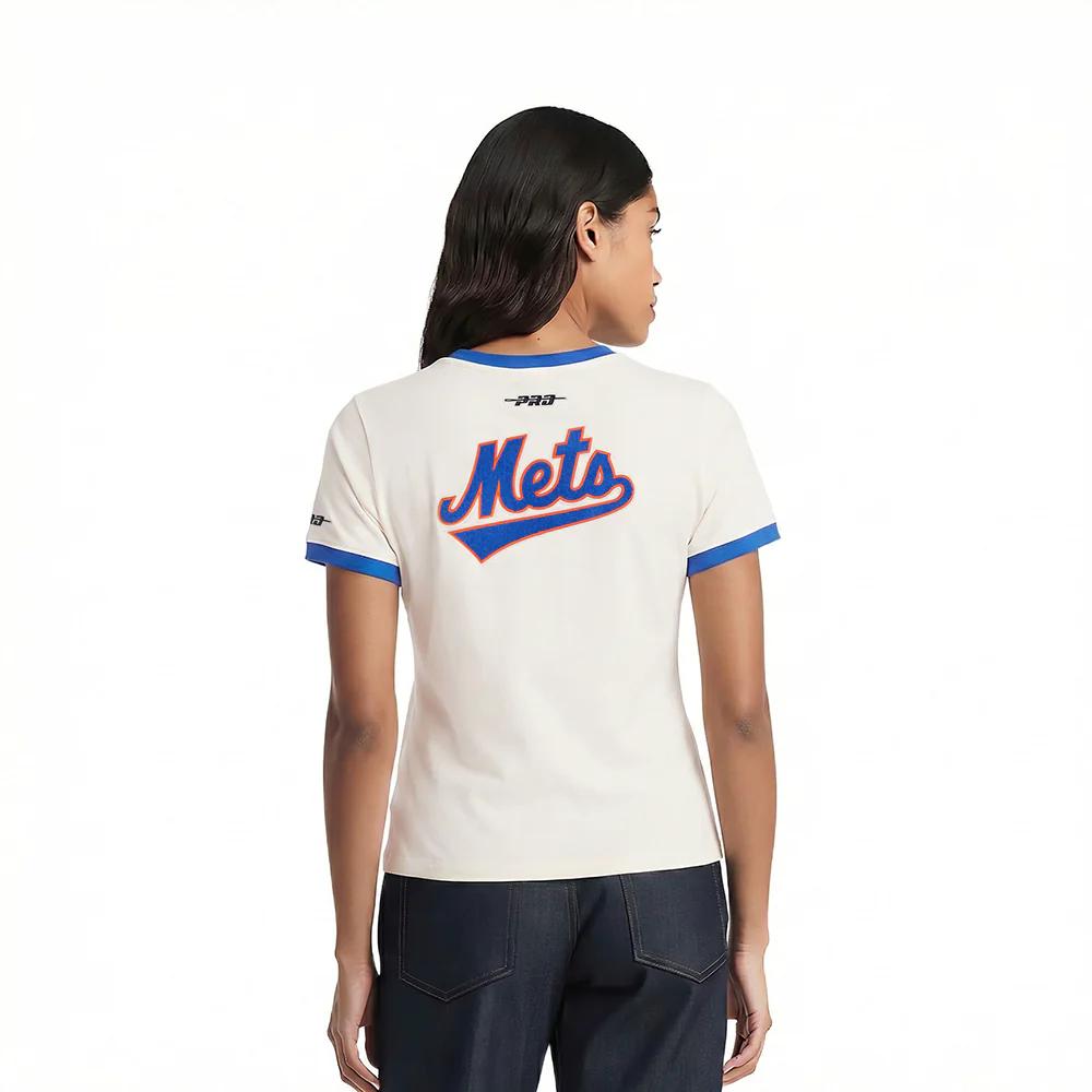MLB NEW YORK METS RETRO CLASSICS WOMEN'S S/S SLIM TOP (EGGSHELL/ROYAL BLUE) - Image 2