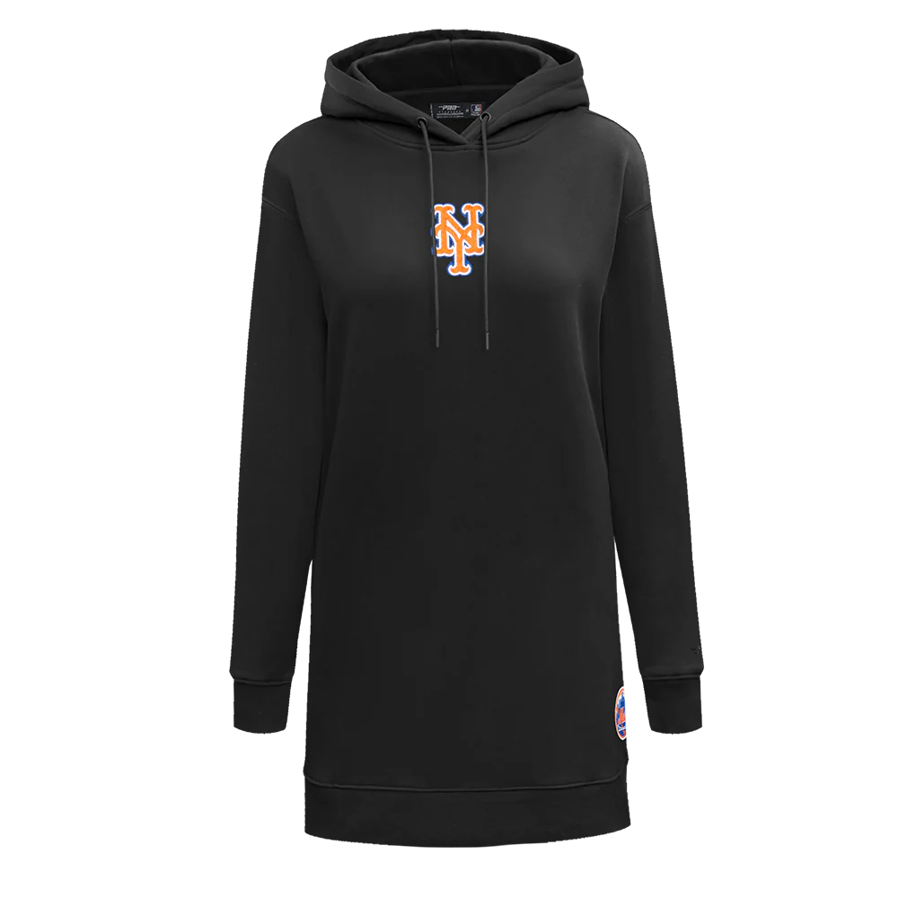 MLB NEW YORK METS CLASSIC WOMEN'S FLEECE HOODIE DRESS (BLACK)