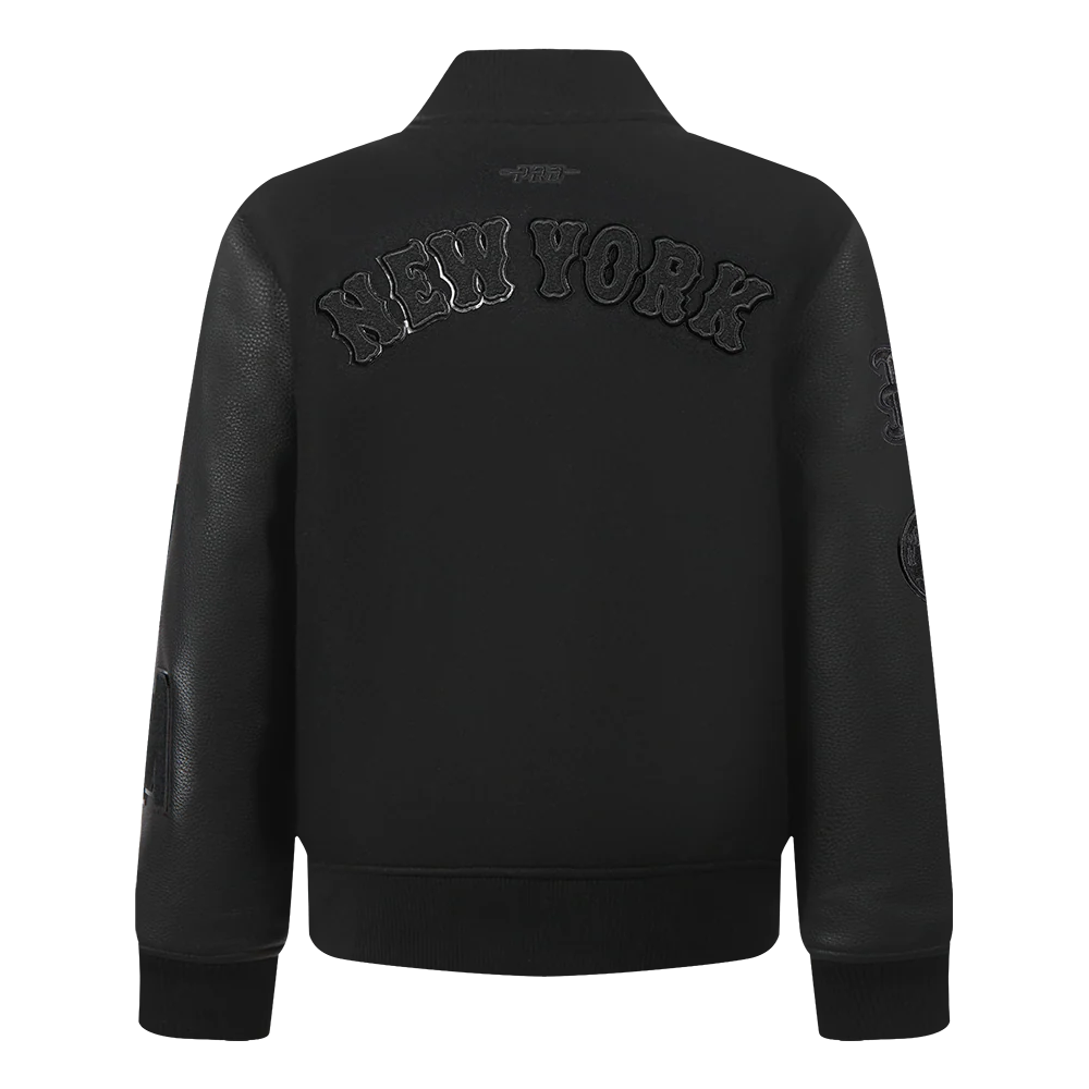MLB NEW YORK METS TRIPLE BLACK BIG BOYS WOOL VARSITY JACKET (JET BLACK) - Image 3