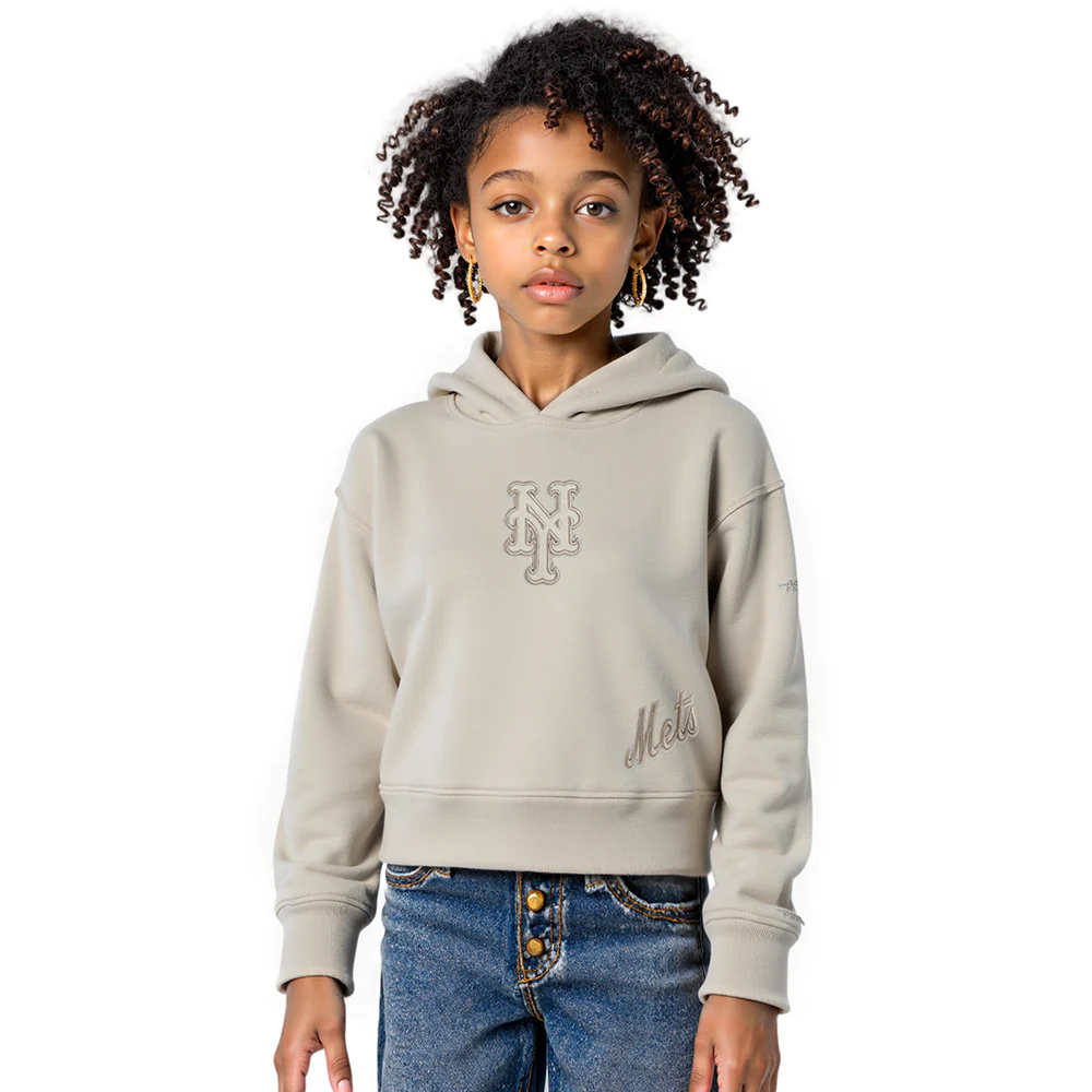 MLB NEW YORK METS NEUTRAL BIG GIRL'S FLEECE PO HOODIE (TAUPE)