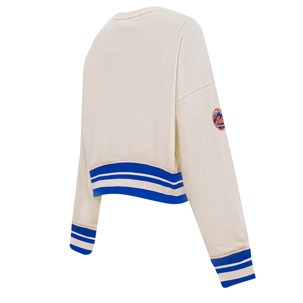 MLB NEW YORK METS RETRO CLASSIC WOMEN'S RIB CREWNECK (EGGSHELL/ROYAL BLUE) - Image 3