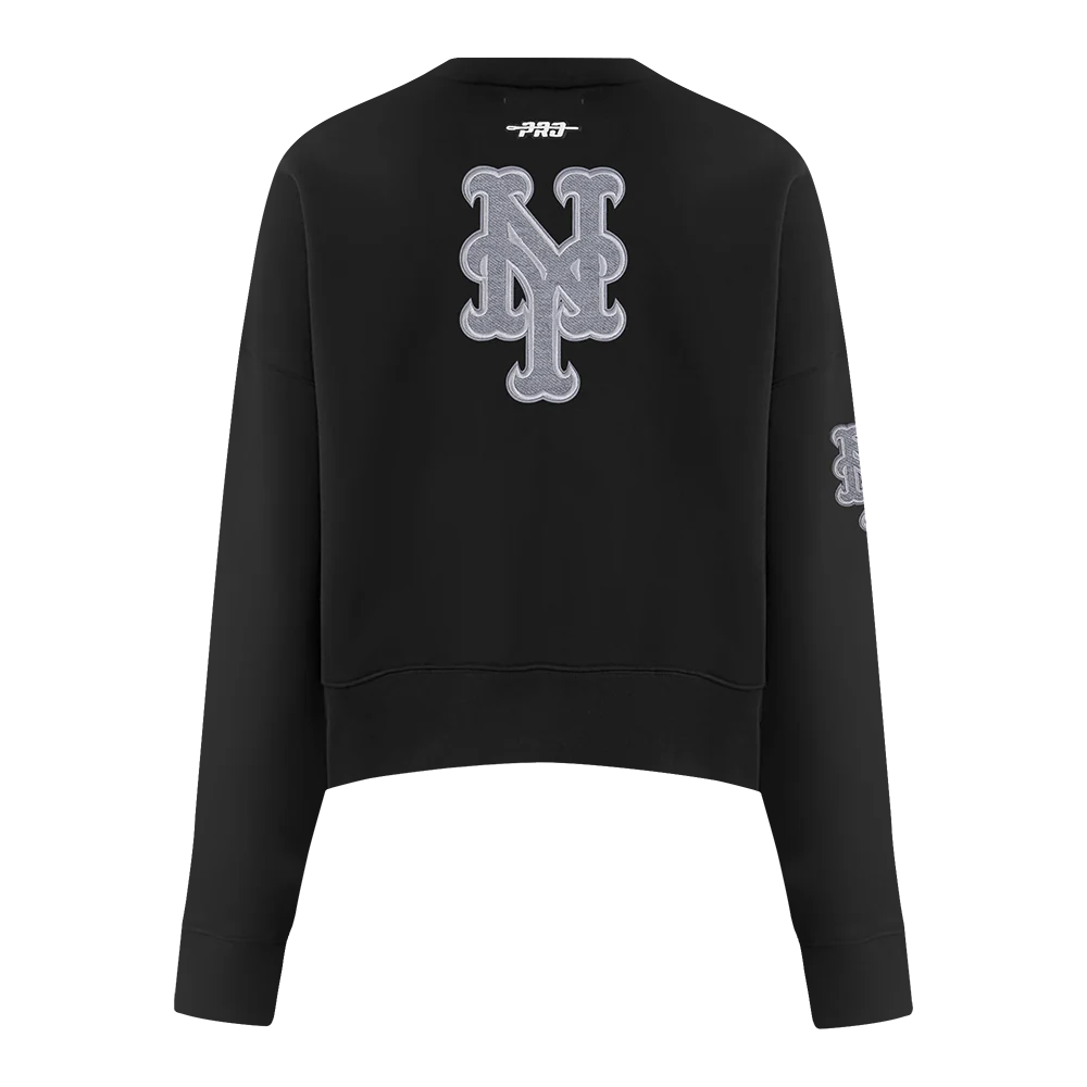 MLB NEW YORK METS REVERSE FRENCH TERRY WOMEN'S FLEECE CREWNECK (BLACK) - Image 7