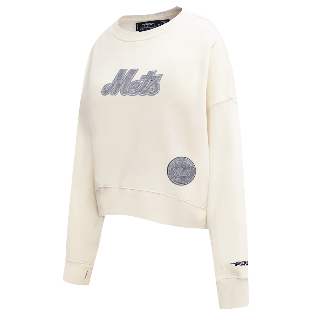MLB NEW YORK METS REVERSE FRENCH TERRY WOMEN'S FLEECE CREWNECK (EGGSHELL) - Image 4