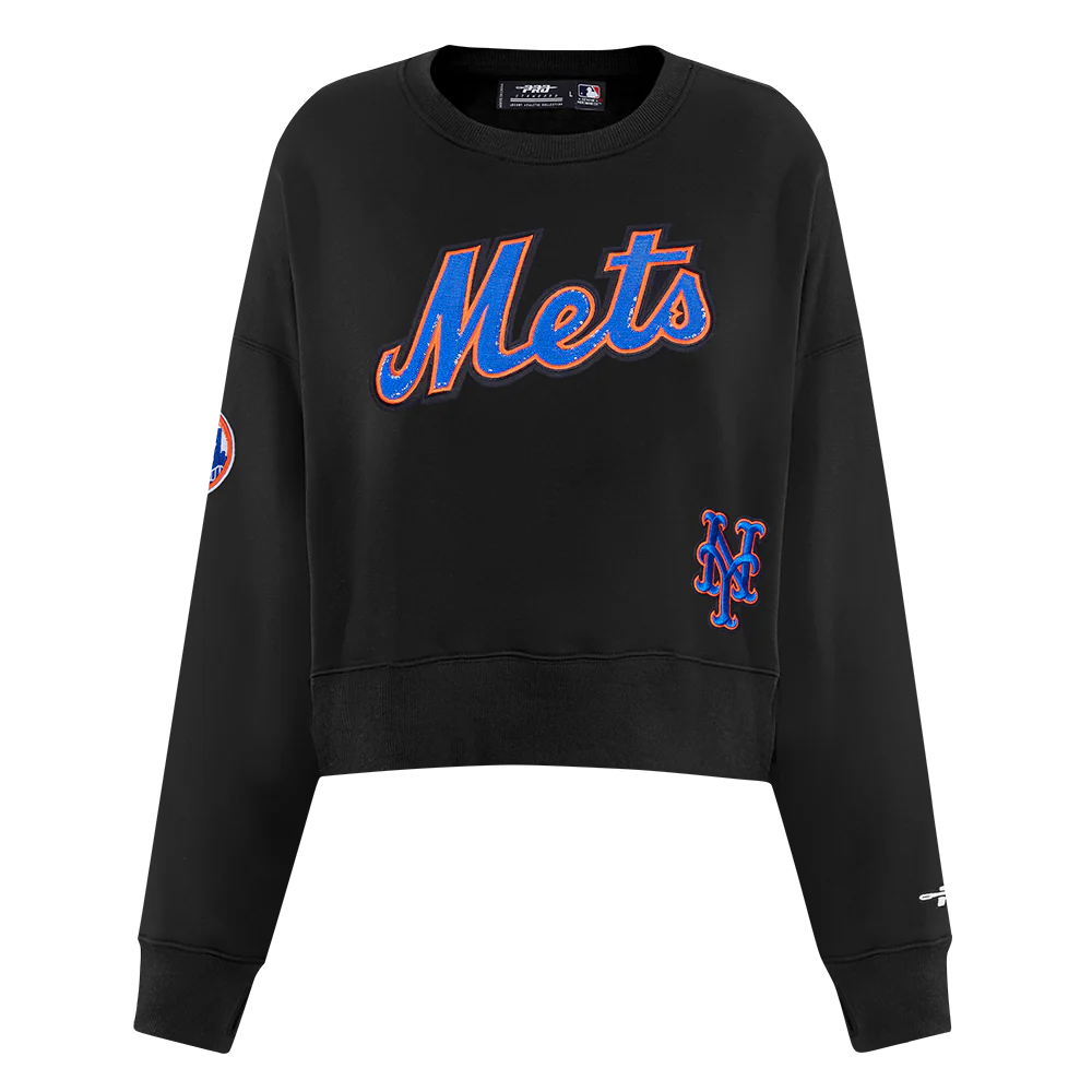 MLB NEW YORK METS GAME DAY CLASSICS WOMEN'S DOUBLE KNIT CREWNECK (BLACK) - Image 3