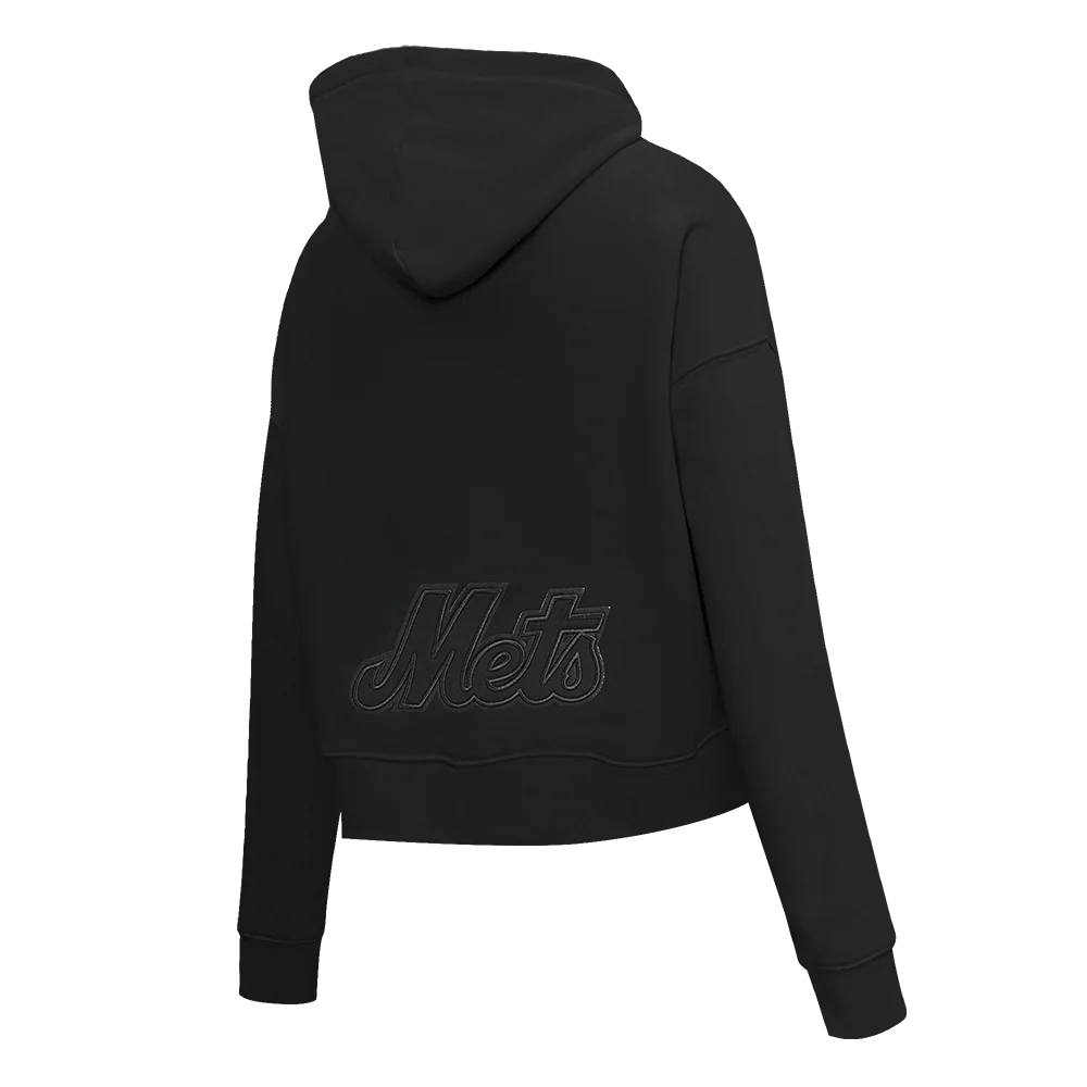 MLB NEW YORK METS NEUTRAL WOMEN'S CROPPED PULLOVER HOODIE (BLACK) - Image 4