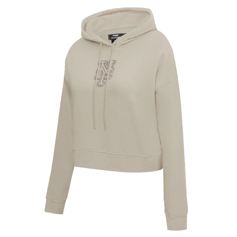 MLB NEW YORK METS NEUTRAL WOMEN'S CROPPED PULLOVER HOODIE (TAUPE) - Image 2