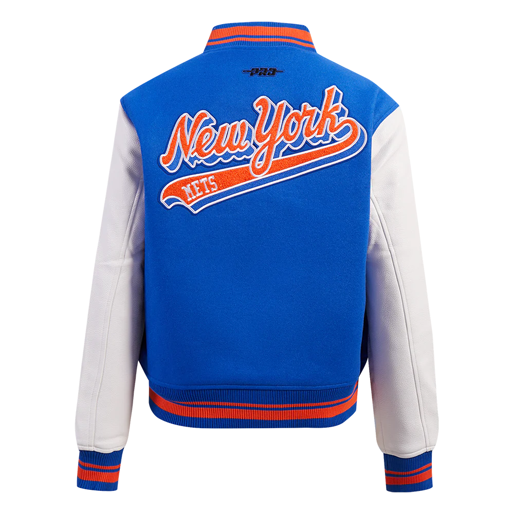 MLB NEW YORK METS SCRIPT TAIL WOMEN'S WOOL VARSITY JACKET (ROYAL/ORANGE/ROYAL) - Image 3