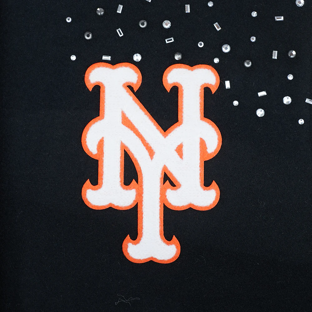 MLB NEW YORK METS LEGACY WOMEN'S CROPPED RIB WOOL VARSITY JACKET (BLACK/WHITE) - Image 6