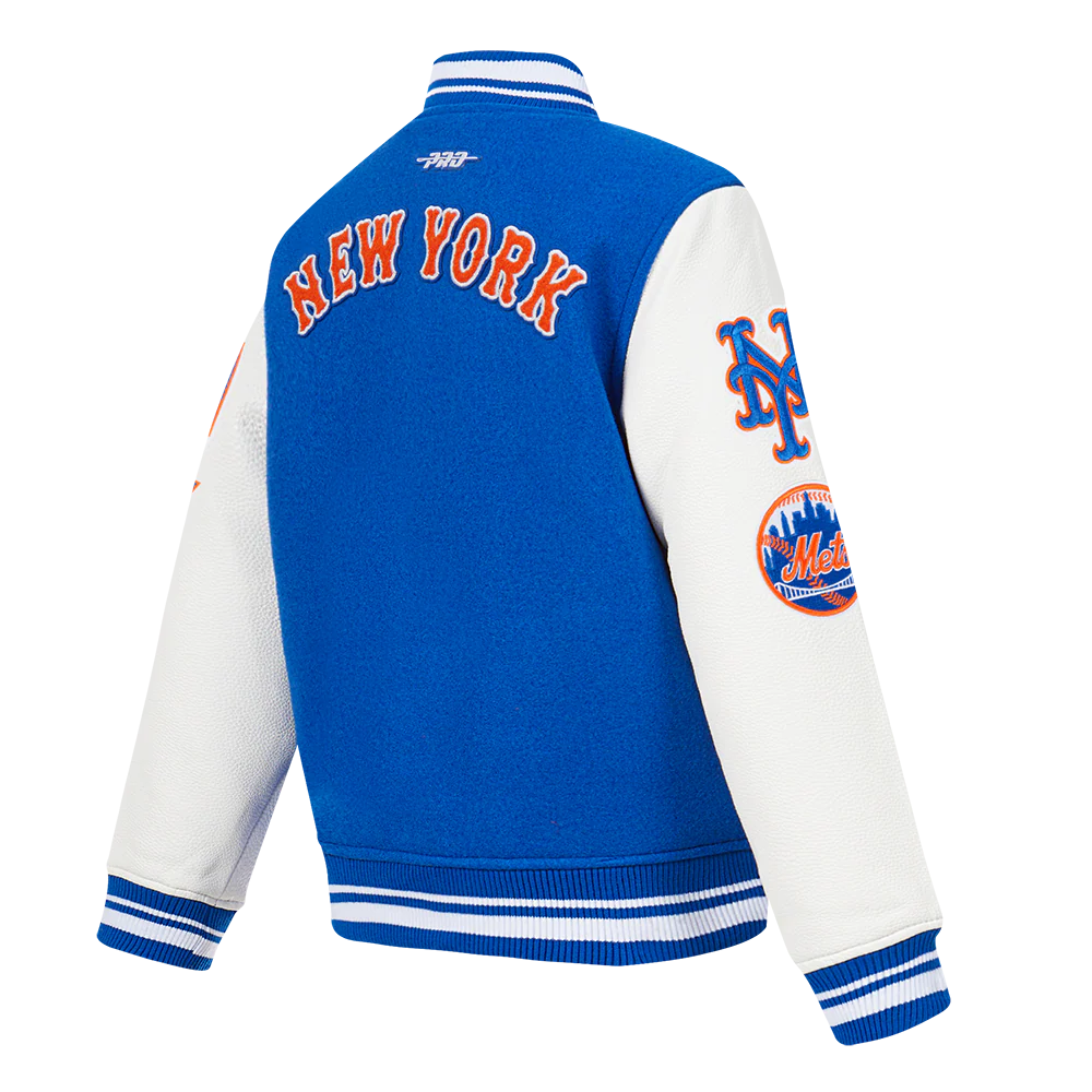 MLB NEW YORK METS CLASSIC LITTLE BOYS WOOL VARSITY JACKET (ROYAL BLUE/WHITE) - Image 4