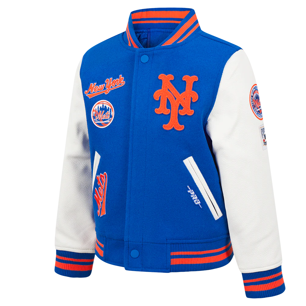 MLB NEW YORK METS RETRO CLASSIC LITTLE BOYS RIB WOOL VARSITY JACKET (ROYAL/ORANGE/ROYAL) - Image 2