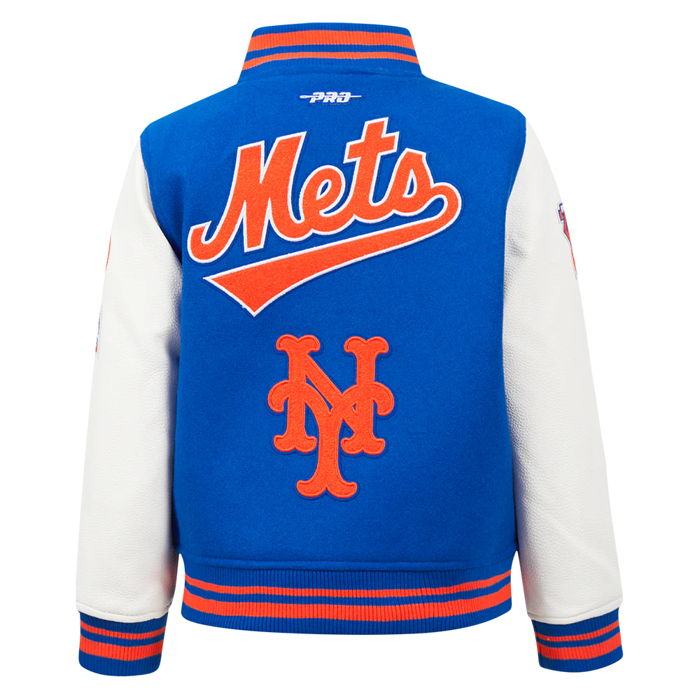 MLB NEW YORK METS RETRO CLASSIC LITTLE BOYS RIB WOOL VARSITY JACKET (ROYAL/ORANGE/ROYAL) - Image 3