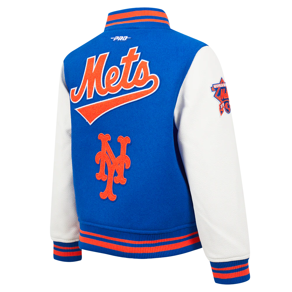 MLB NEW YORK METS RETRO CLASSIC LITTLE BOYS RIB WOOL VARSITY JACKET (ROYAL/ORANGE/ROYAL) - Image 4