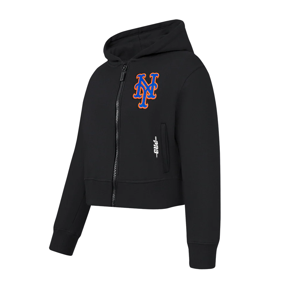 MLB NEW YORK METS CLASSIC LITTLE GIRLS FLEECE FZ HOODIE (BLACK) - Image 2