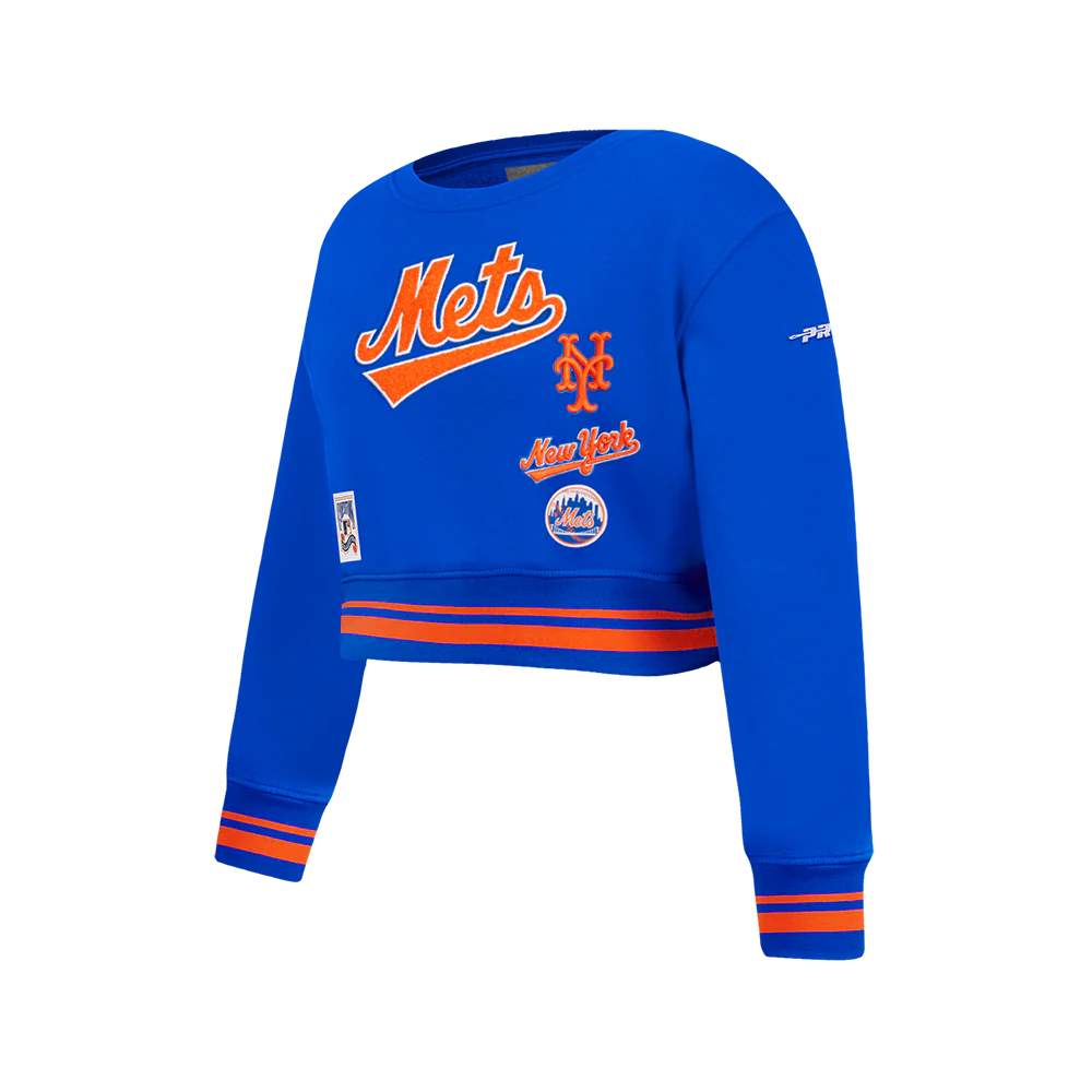 MLB NEW YORK METS RETRO CLASSIC LITTLE GIRLS RIB FLEECE CREWNECK (ROYAL/ORANGE/ROYAL) - Image 2