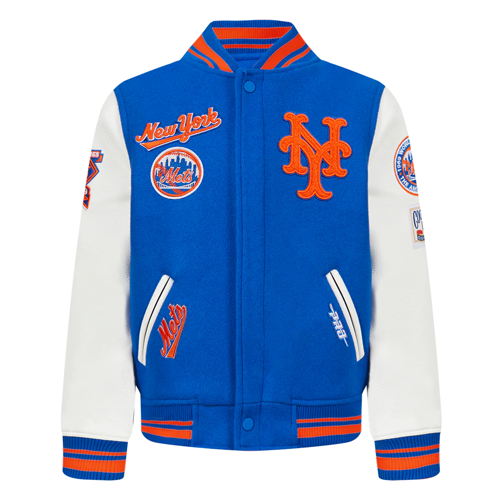 MLB NEW YORK METS RETRO CLASSIC TODDLER BOYS RIB WOOL VARSITY JACKET (ROYAL/ORANGE/ROYAL)