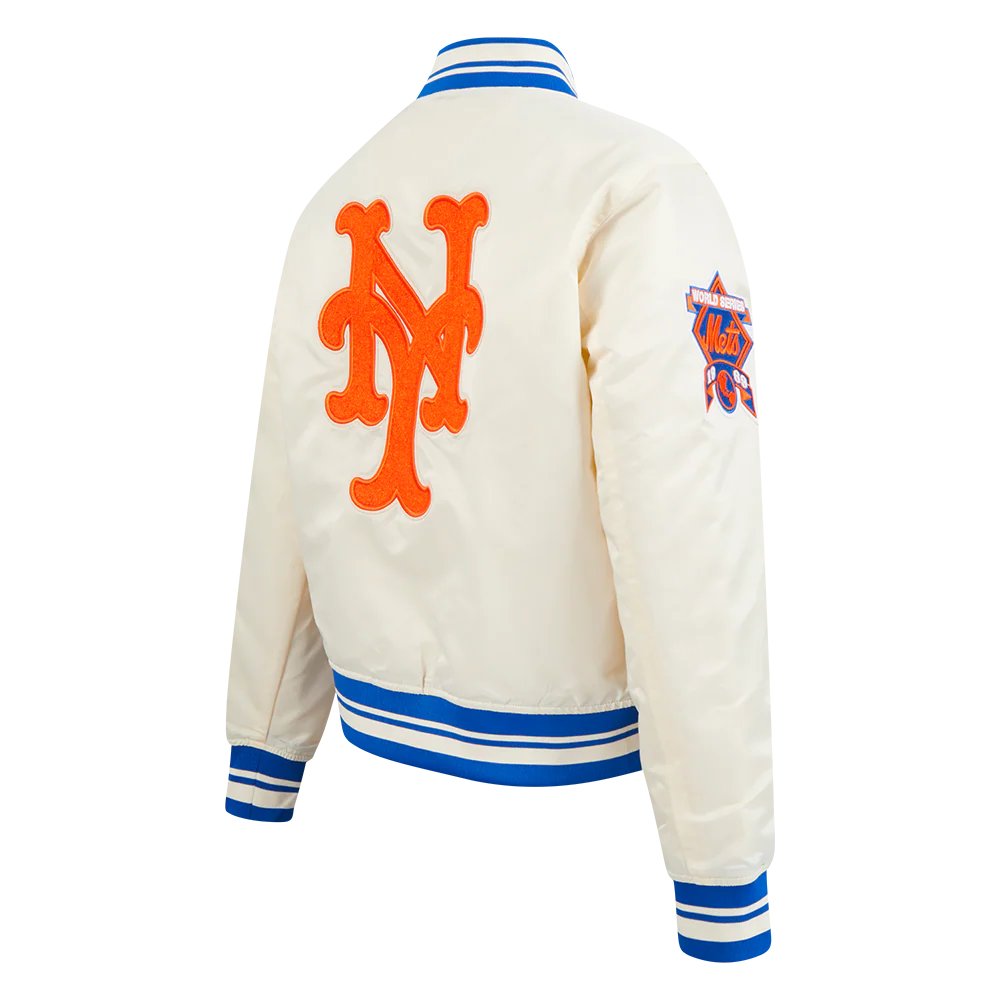 MLB NEW YORK METS RETRO CLASSIC WOMEN'S RIB SATIN JACKET (EGGSHELL/ROYAL BLUE) - Image 4