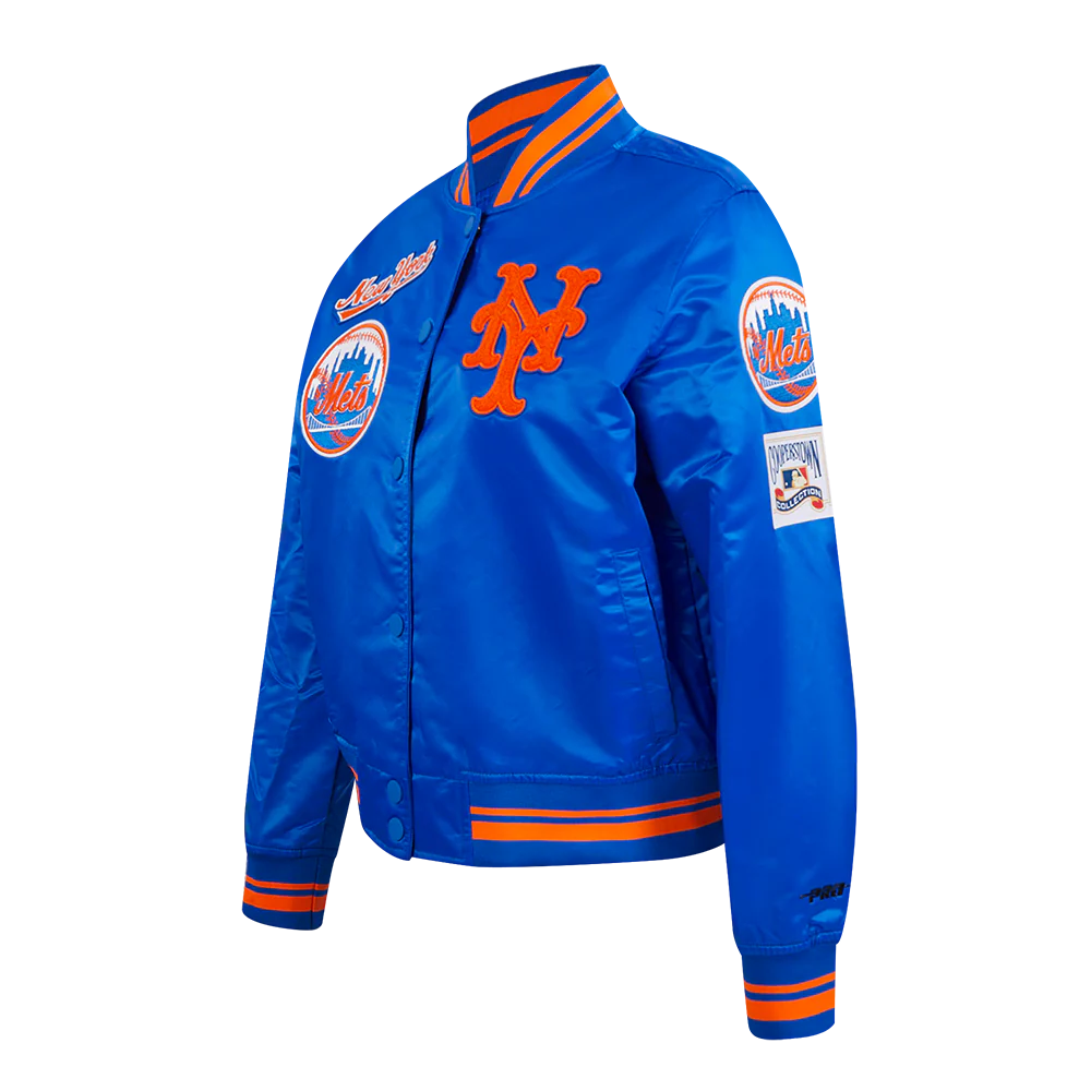 MLB NEW YORK METS RETRO CLASSIC WOMEN'S RIB SATIN JACKET (ROYAL/ORANGE/ROYAL) - Image 2