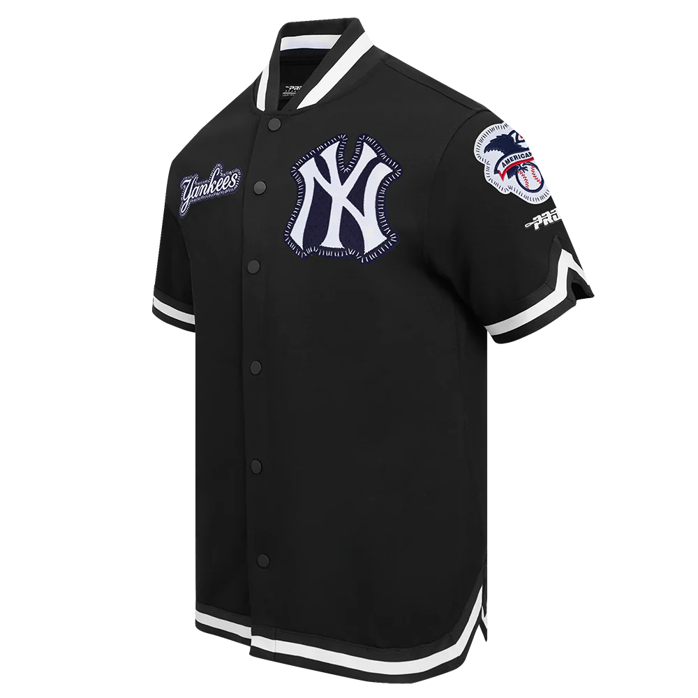 MLB NEW YORK YANKEES DIY PICK STITCH MEN'S DOUBLE KNIT SHORT SLEEVE JACKET (BLACK) - Image 2
