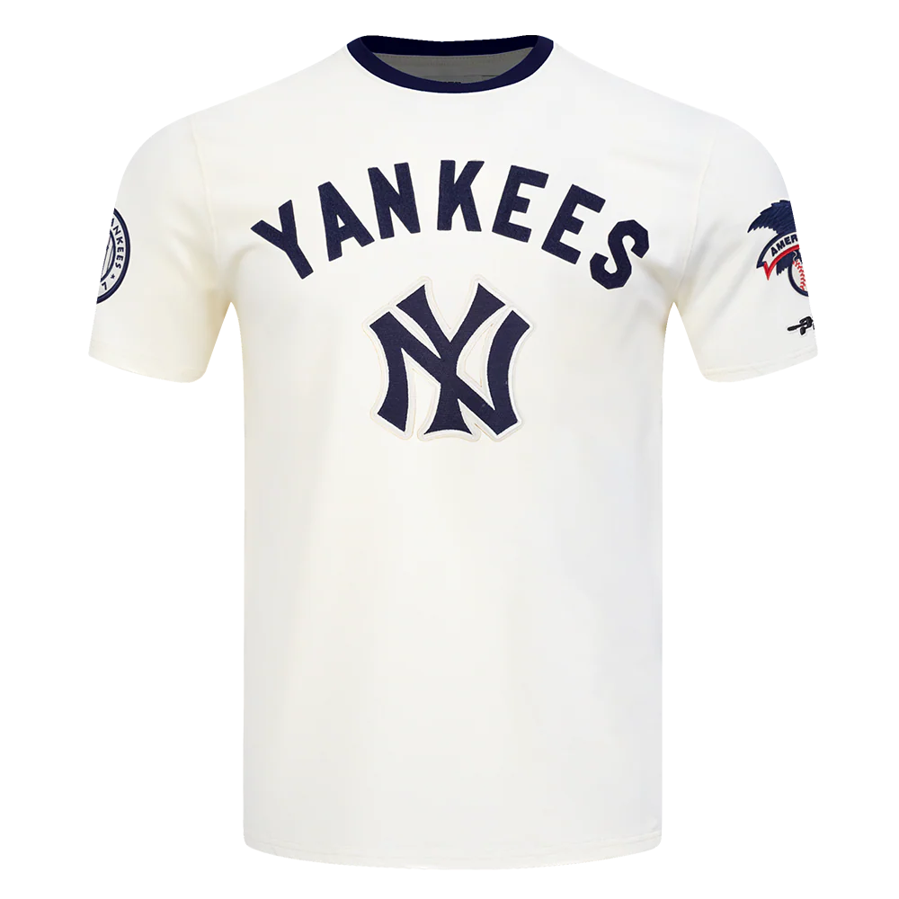 MLB NEW YORK YANKEES MODERN ORIGINALS MEN'S RINGER TEE (EGGSHELL/ MIDNIGHT NAVY) - Image 3