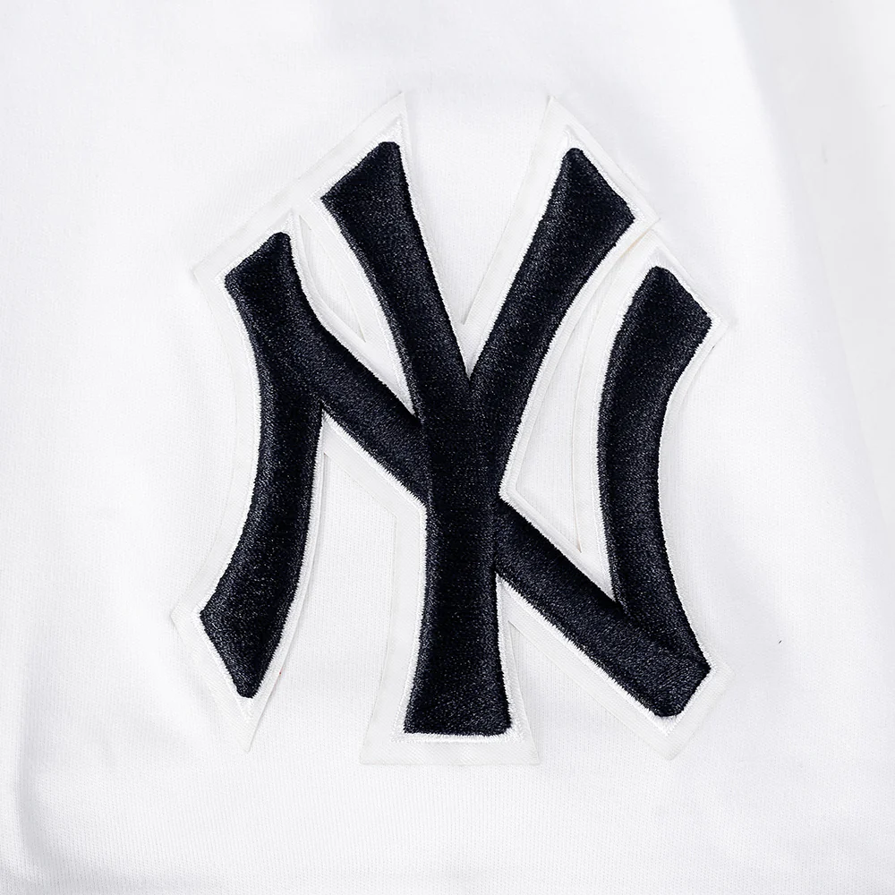 MLB NEW YORK YANKEES CLASSIC CHENILLE MEN'S DOUBLE KNIT SHORT SLEEVE PULLOVER HOODIE (WHITE/MIDNIGHT NAVY) - Image 6