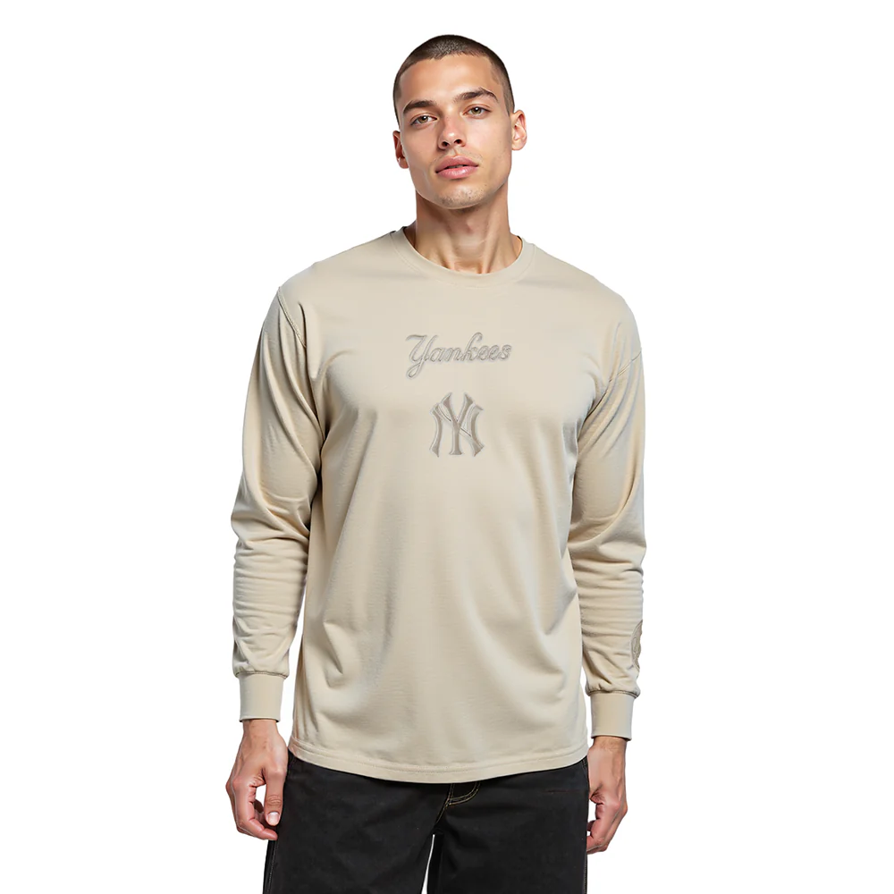 MLB NEW YORK YANKEES WINGSPAN MEN'S DROP SHOULDER LS TEE (TAUPE) - Image 2