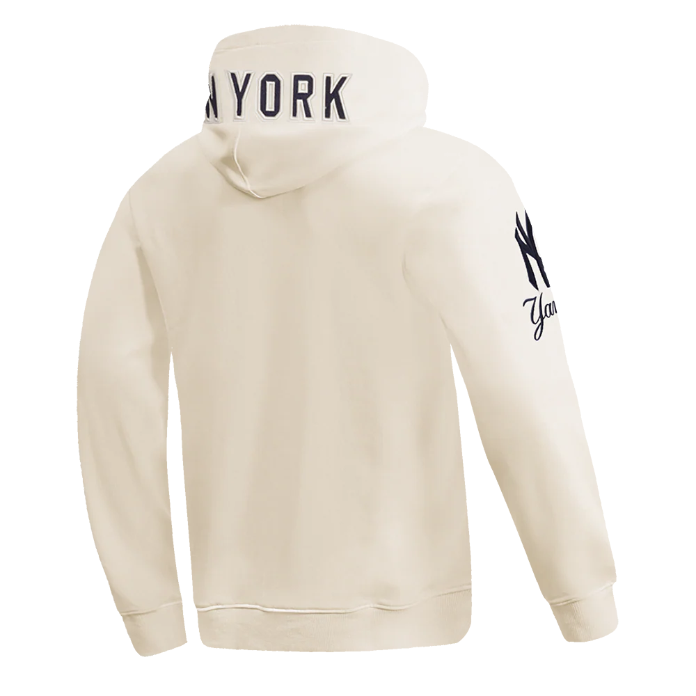 MLB NEW YORK YANKEES CLASSIC CHENILLE MEN'S DOUBLE KNIT PULLOVER HOODIE (EGGSHELL) - Image 4