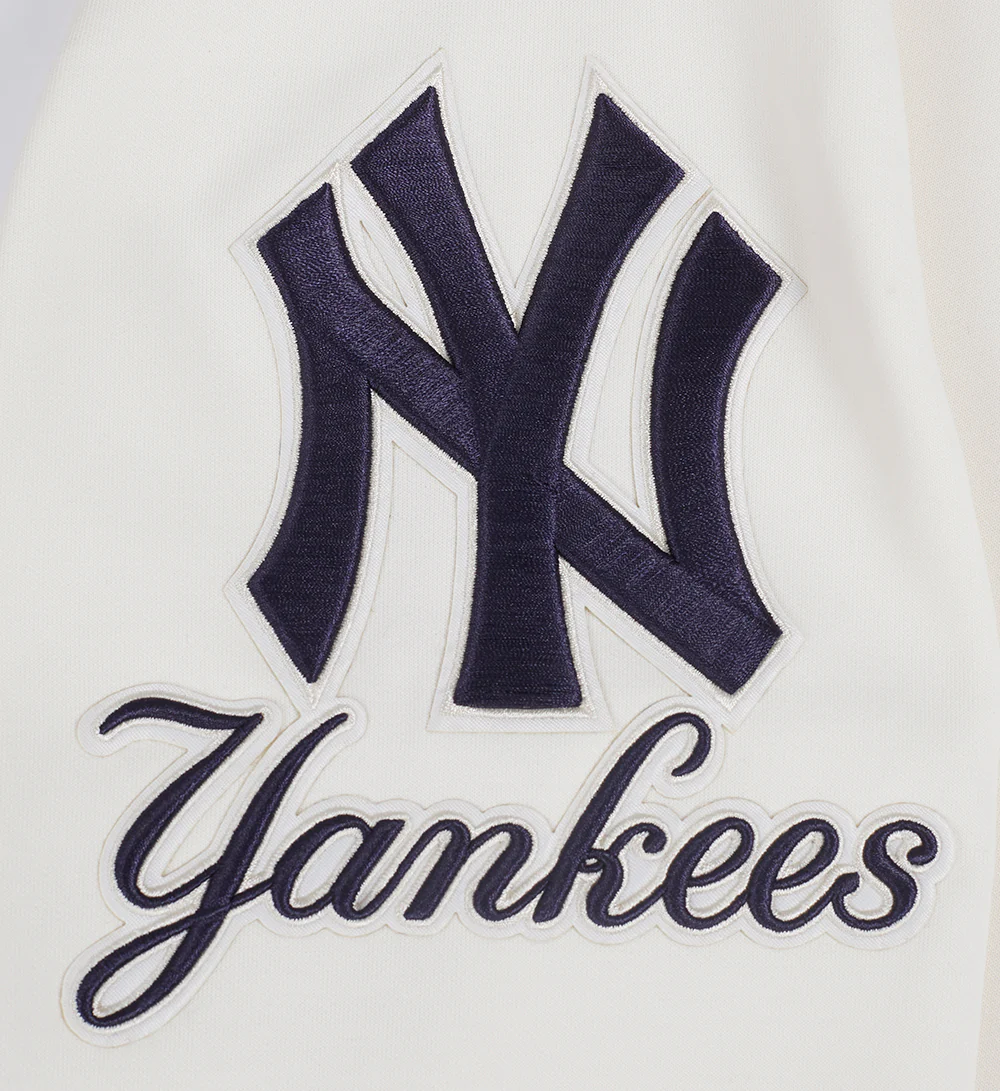 MLB NEW YORK YANKEES CLASSIC CHENILLE MEN'S DOUBLE KNIT PULLOVER HOODIE (EGGSHELL) - Image 6