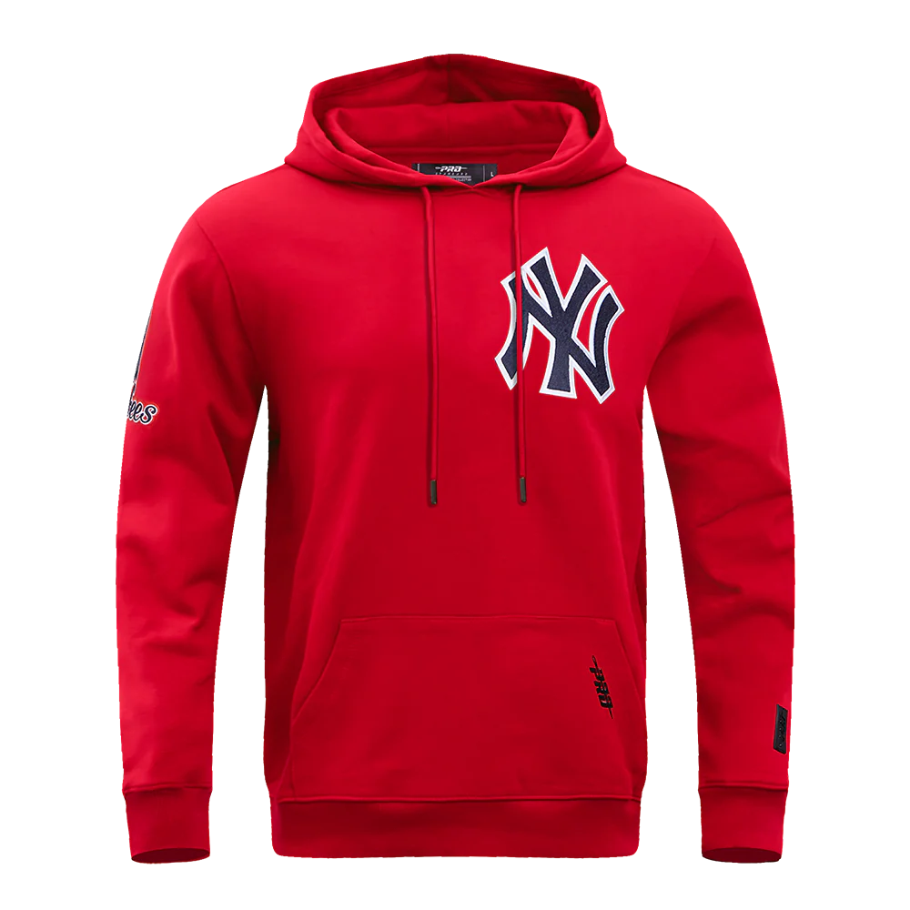 MLB NEW YORK YANKEES CLASSIC CHENILLE MEN'S DOUBLE KNIT PULLOVER HOODIE (RED)
